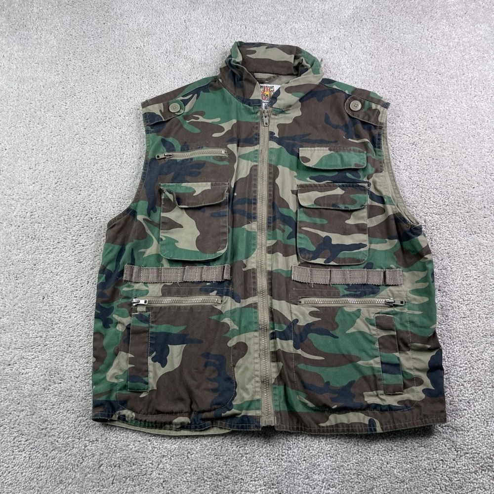 Rothco Ranger‎ Vest Boys XL Brown Green Woodland Camo JR GI Full Zip Tactical